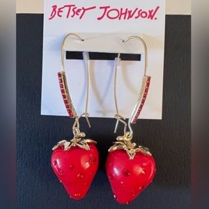 New! BETSEY JOHNSON Red Strawberry Fields Collection Statement Earrings.